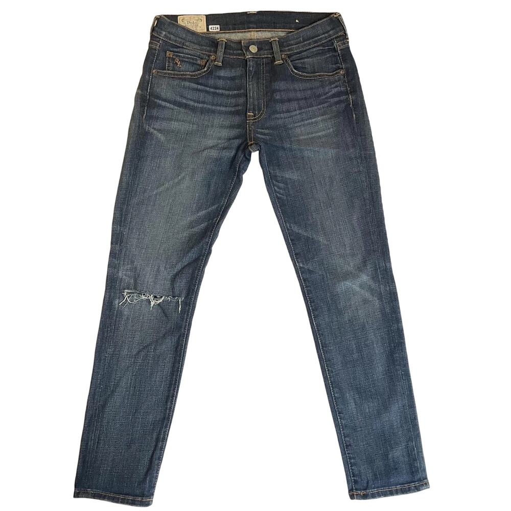 Polo Ralph Lauren Women Jeans 27 Blue Denim RL Embroidery Distressed